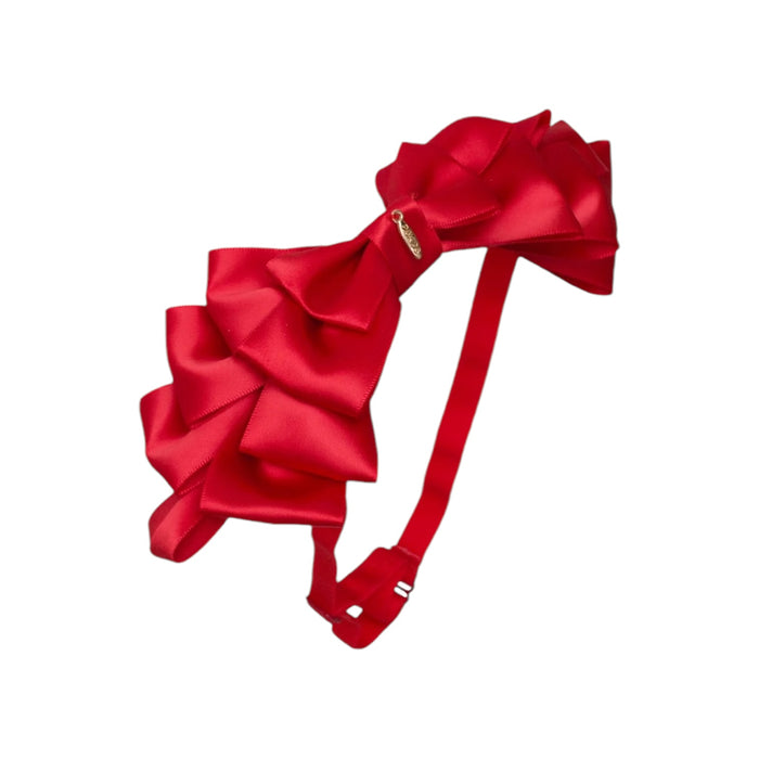 Amal Pleated Ribbon Red Bow Headwrap