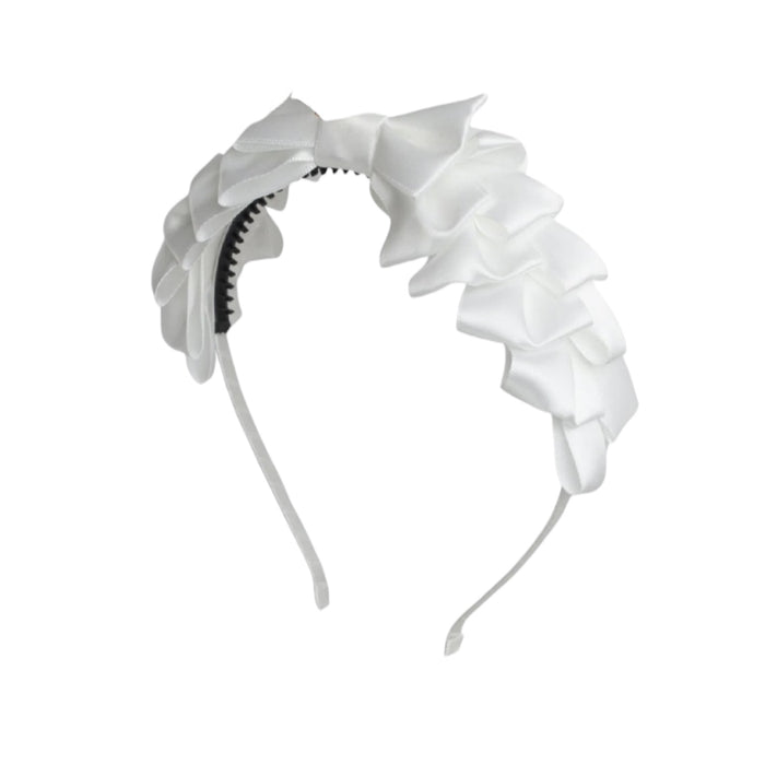 Amal Pleated Ribbon White Bow Headband
