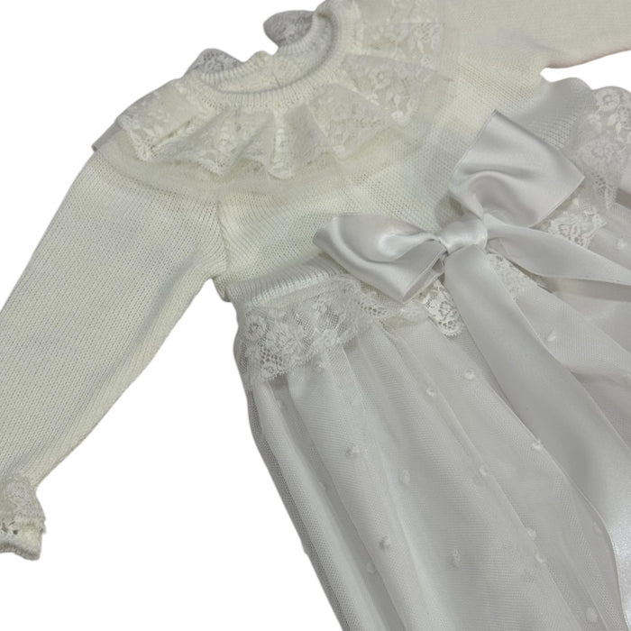 Andrea White Half-Knitted Tulle Gown