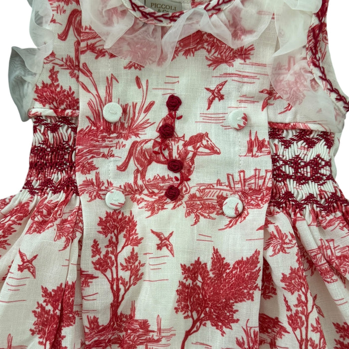 Arabella Toile de Jouy Red Handsmocked Dress