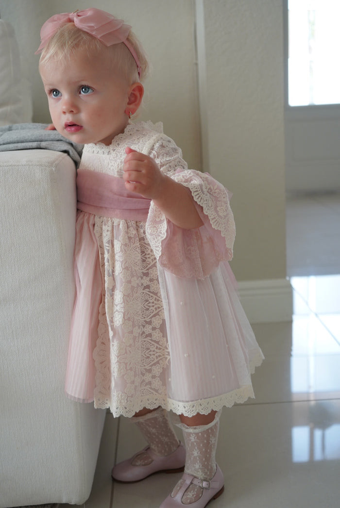 Aurora Lace Pink/Ivory Girl Dress