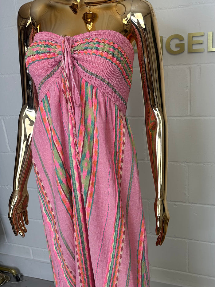 Aztec Print Smocked Bandeau Maxi Dress (2 Colours)