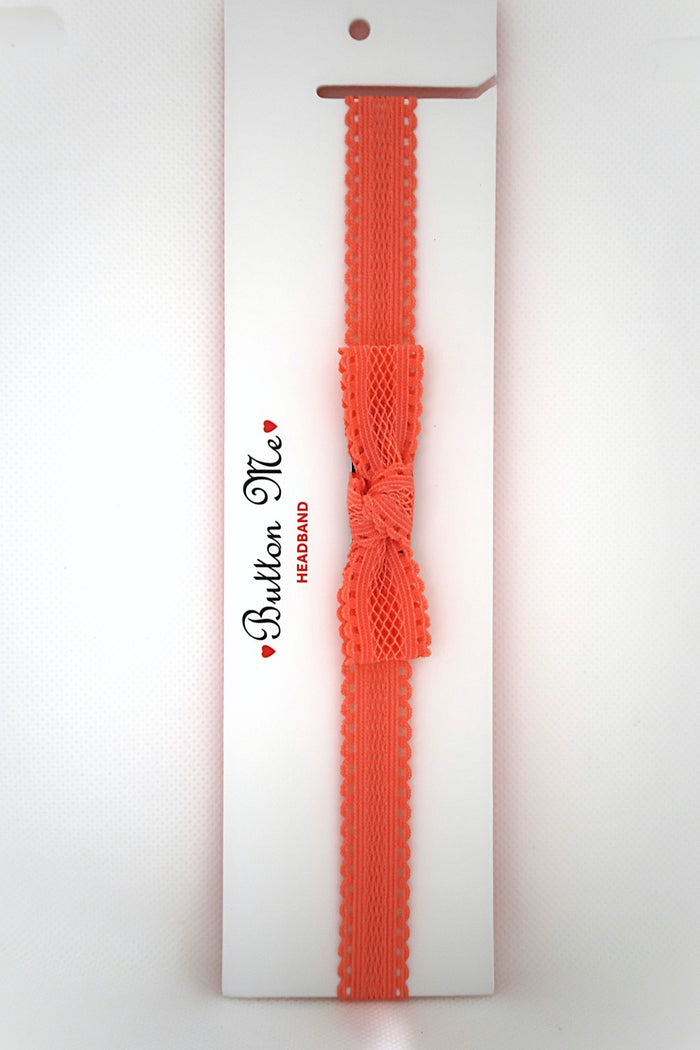 baby band scalloped lace bow - coral