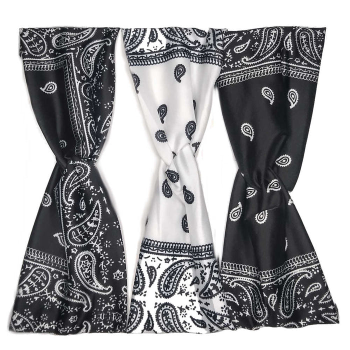 paisley bandana turban twist headbands, black and white assortment