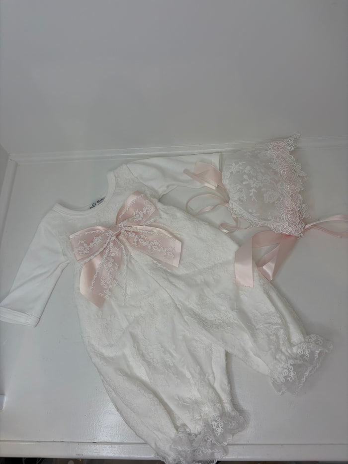 Blushing Heirloom Lace Bow Romper