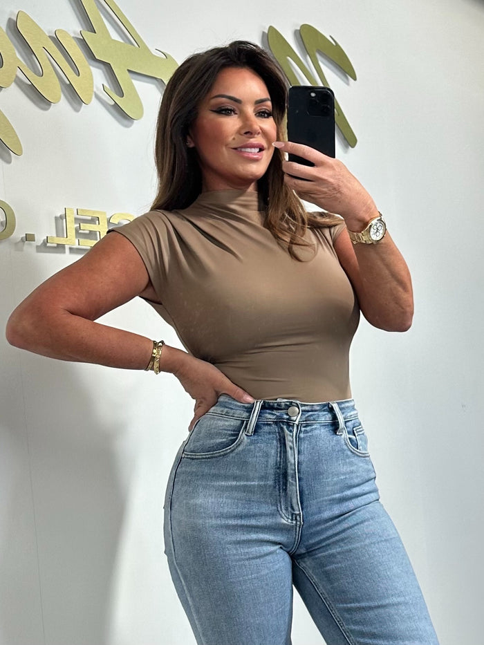 Cap Sleeve High Neck Ruched Bodysuit (2 Colours)
