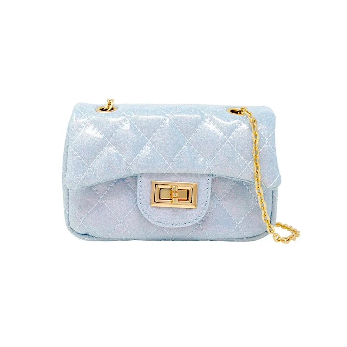 Classic Quilted Sparkle Purse - Sky Blue