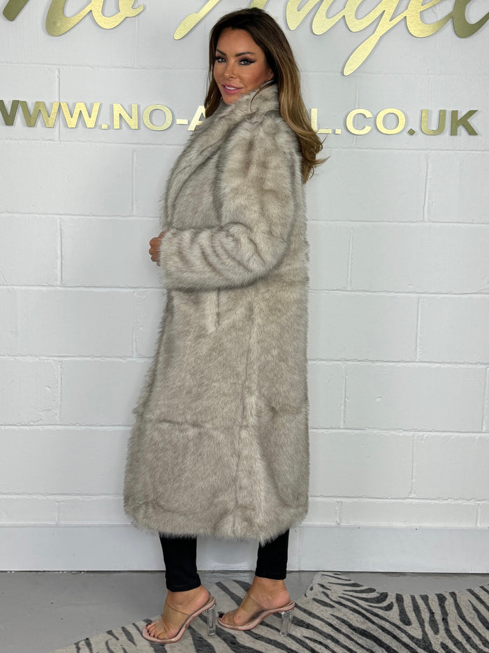 Cream Faux Fur Longline Coat