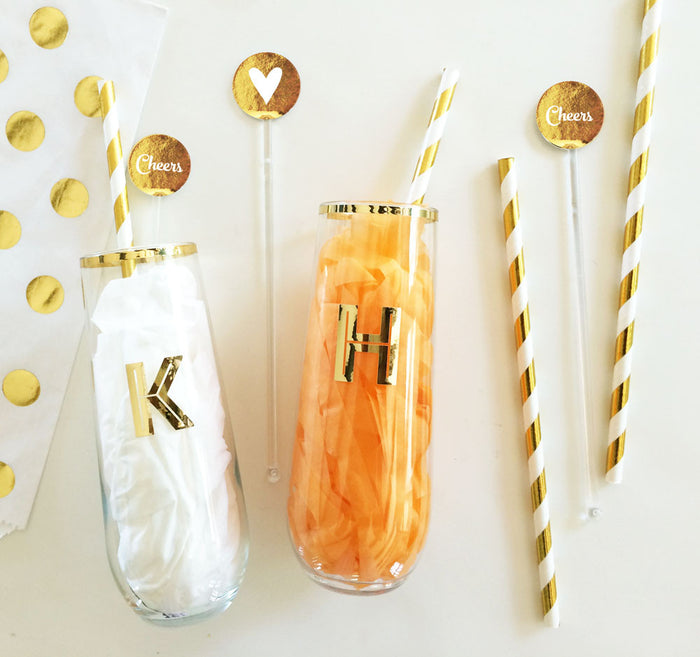 Custom Monogrammed Gold Stemless Glass