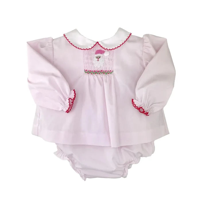 Diaper Set - Pink Smocked Santa