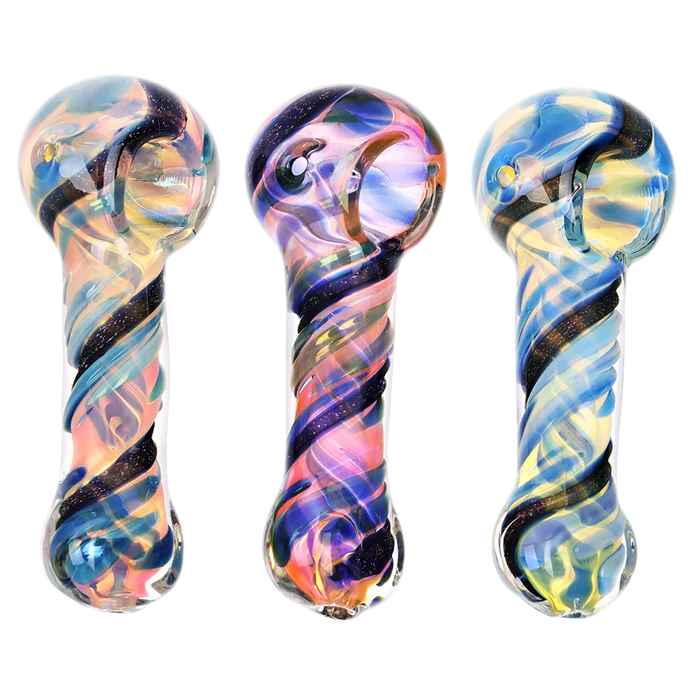 Dichro Stripe Spiral Fumed Glass Hand Pipe