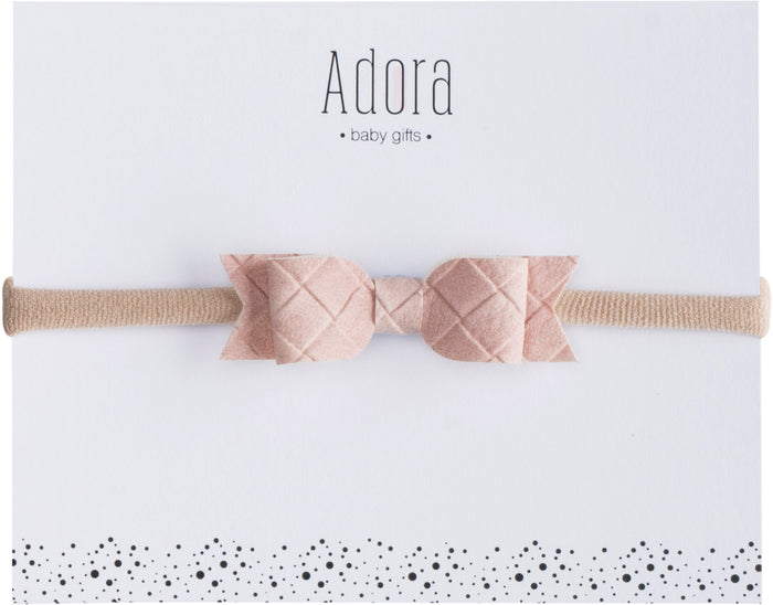 headband mini suede bow - blush