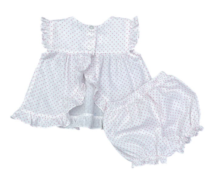 James and Lottie - Natalie Bloomer Set - Pink Swiss Dot