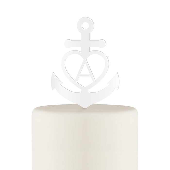 Love Anchor Acrylic Cake Topper - White