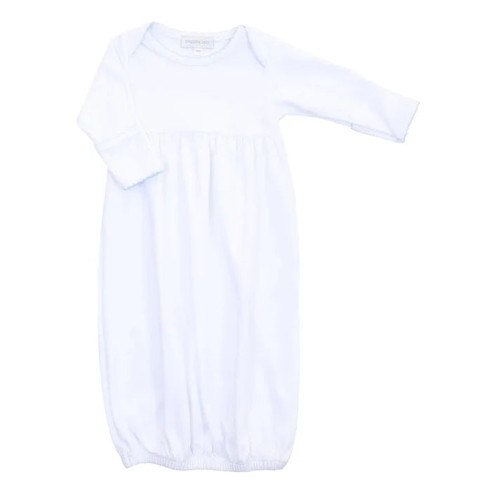 Magnolia Baby - Gathered Gown - White with Blue Trim