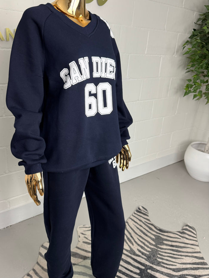 Navy San Diego V-Neck Cuffed Tracksuit