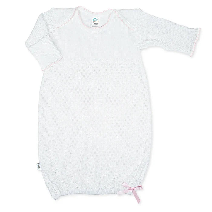 Paty - Lap Shoulder Gown - White with Pink Trim (W/ BOW)
