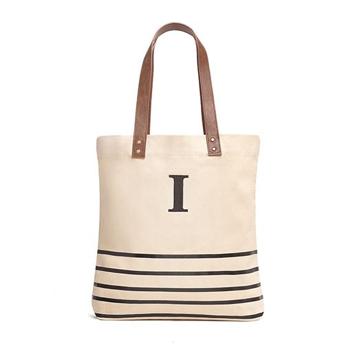 Personalized Metallic Gold Stripe and Canvas Tote Bag