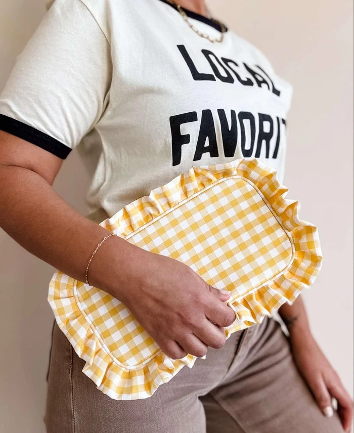Ruffle Pouch - Tan Gingham