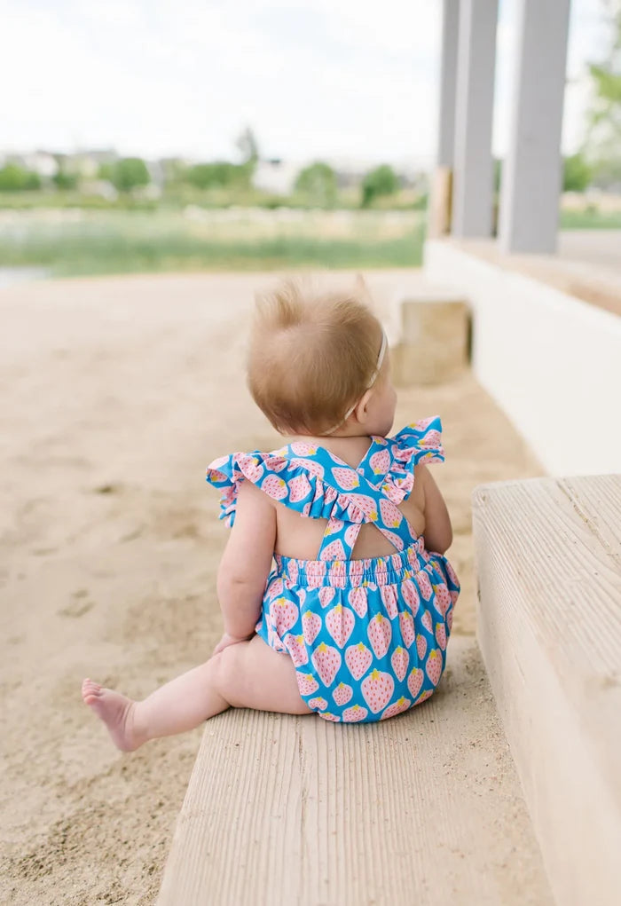 Ruffle Sleeve Bubble - Strawberries