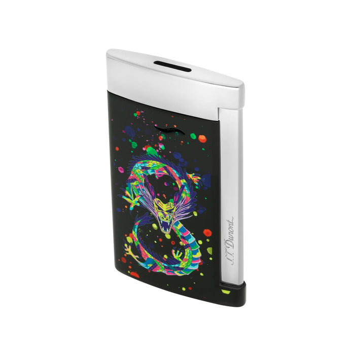 S.T. Dupont Slim 7 Year of the Dragon Black and Chrome Flat Flame Lighter