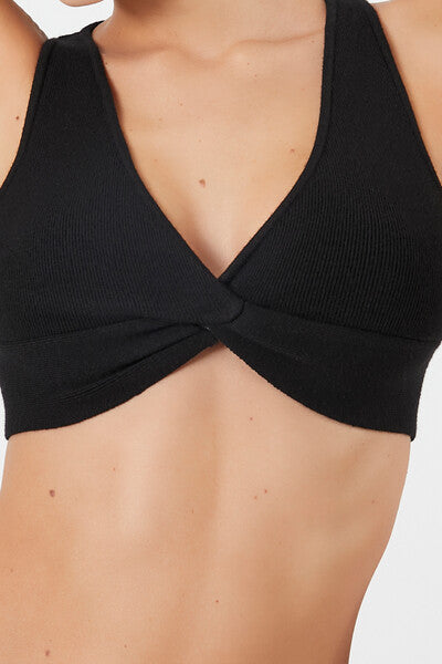 Sweater-Knit Twist-Front Crop Top