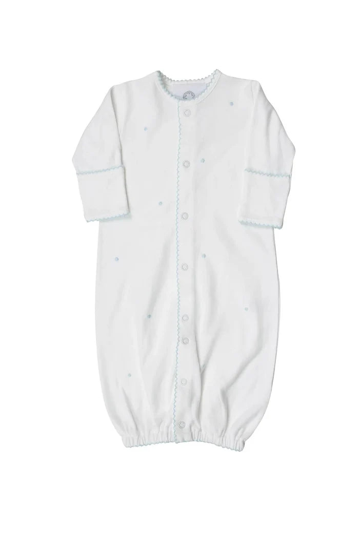 The Proper Peony - Pima Converter Gown - White with Blue Dots