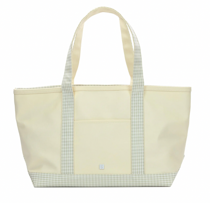 TRVL - Medium Tote - Canvas with Gingham Pearl Grey Trim