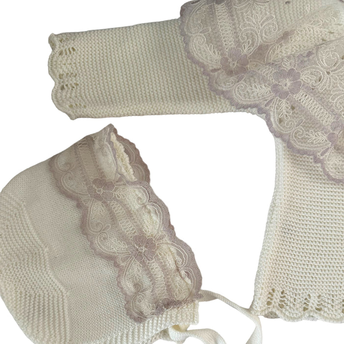 Violette Ivory and Lilac 3-Piece Knitted Set
