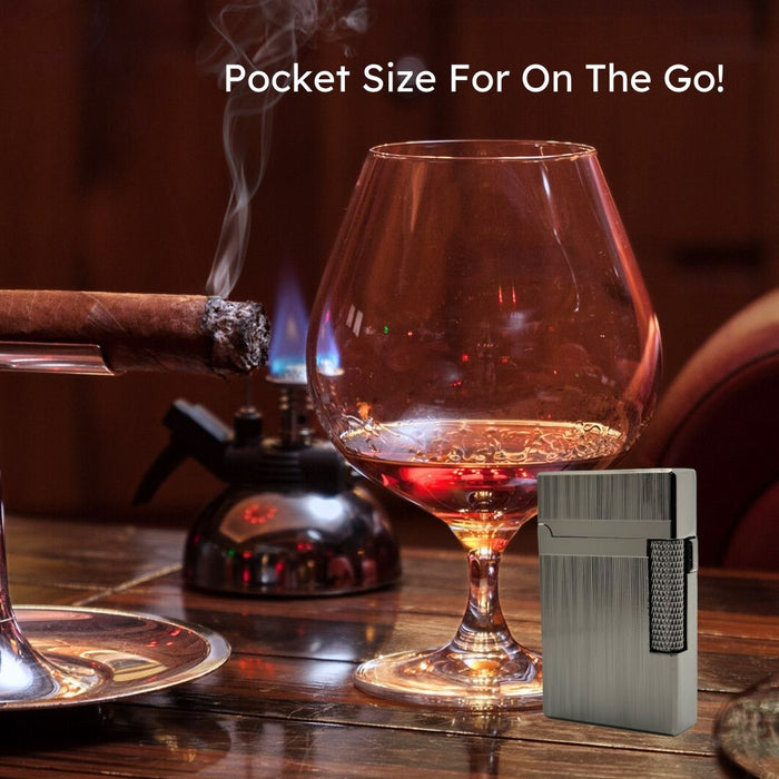 Visol Hubbard Brushed Stripes Soft Flame and Torch Flame Flint Lighter - Gunmetal