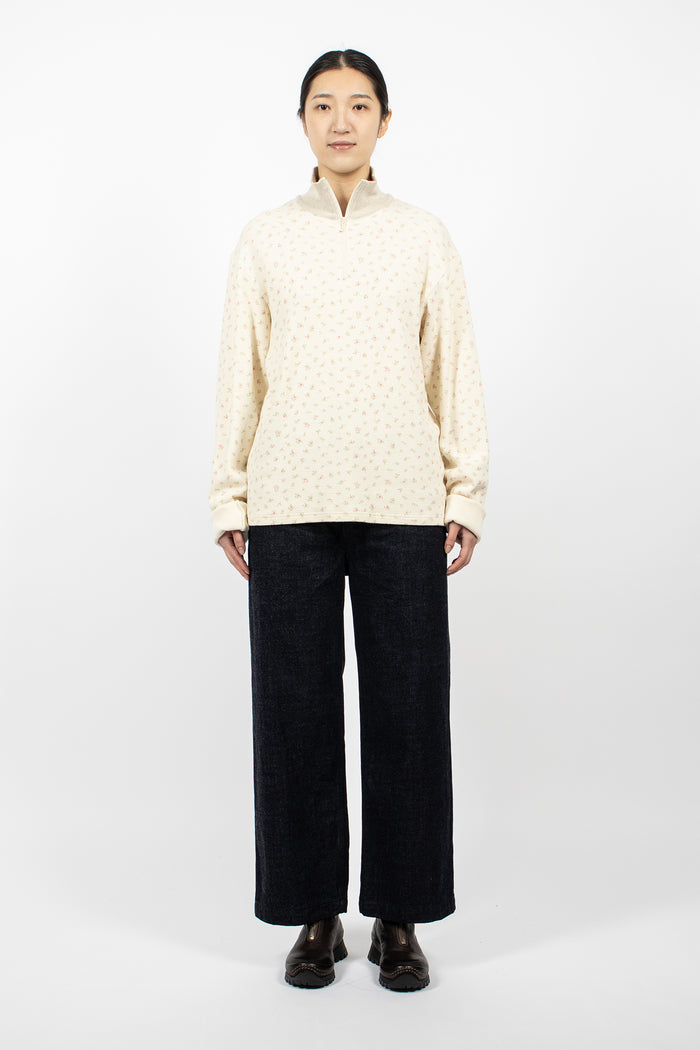 Waffle Callico Print Half Zip Jumper Pink