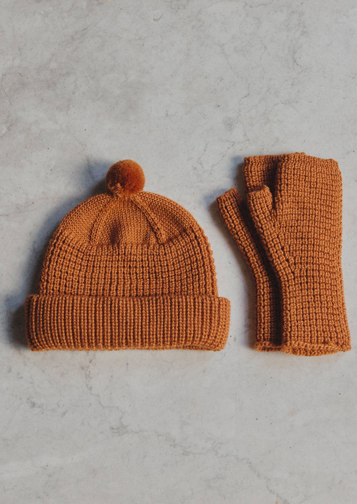 Waffle Stitch Wool Beanie | Apricot