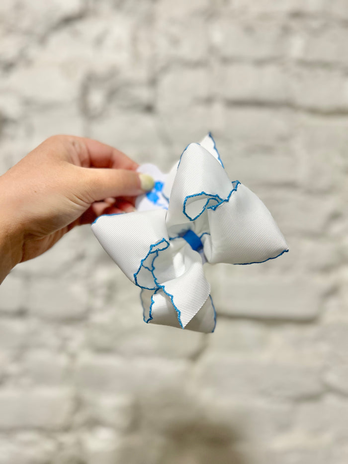 Wee Ones Bows - King - Moonstitched White with Copen