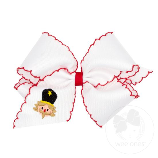 Wee Ones Bows - King - White w/ Red Moonstitch Edge and Nutcracker Embroidery