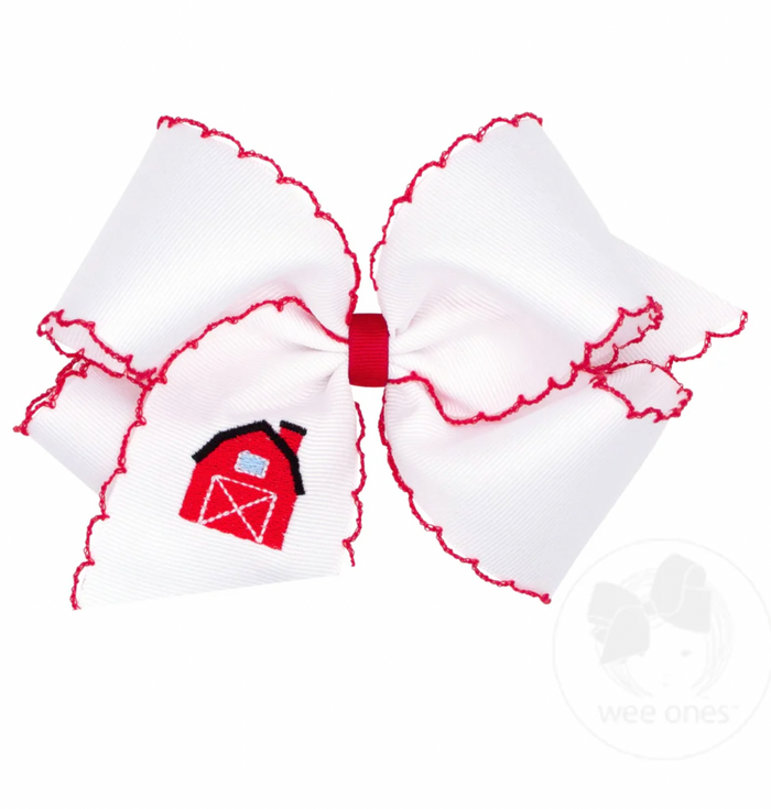 Wee Ones Bows - King - White with Embroidered Barn