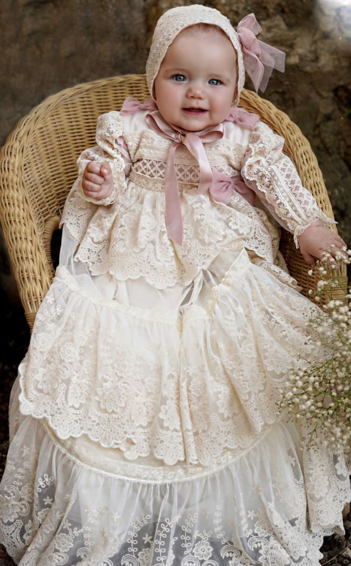 Alice Dusty Pink Beige Lace Gown
