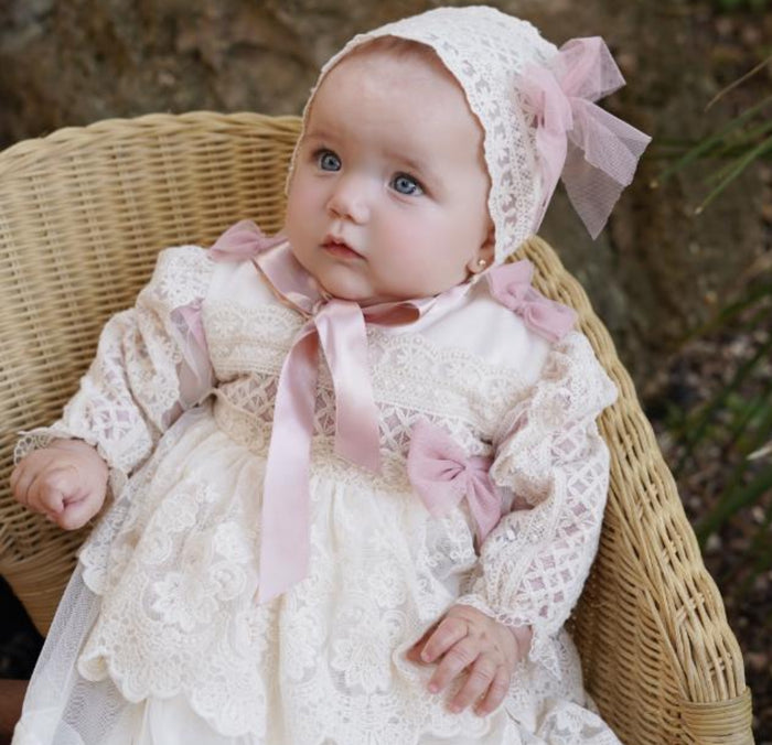 Alice Dusty Pink Beige Lace Gown
