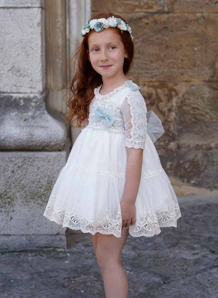 Alice Lace Dusty Blue/Ivory Girl Dress