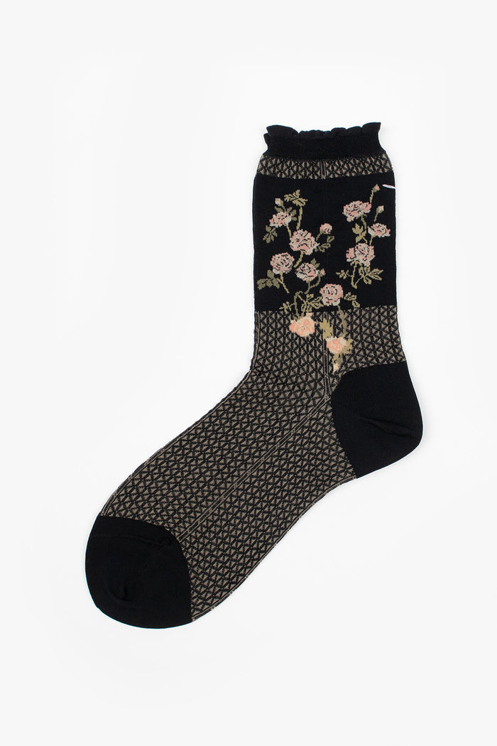 AM-812 Flowers On Basket Socks Black