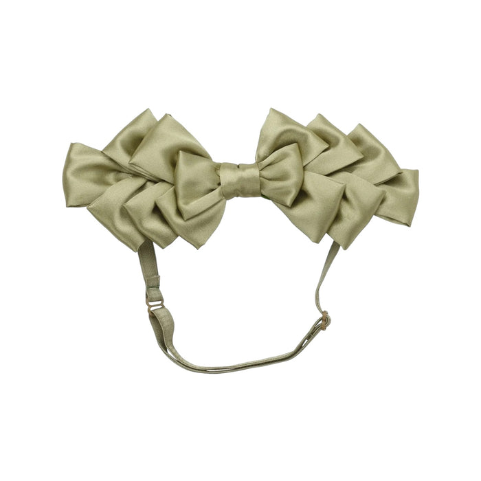 Amal Pleated Ribbon Antique Green Bow Headwrap