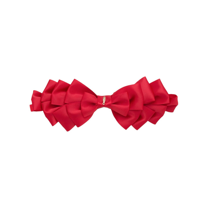 Amal Pleated Ribbon Red Bow Headwrap