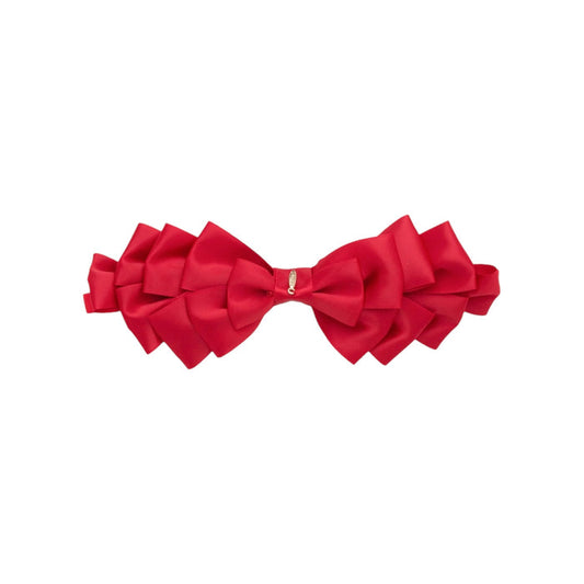Amal Pleated Ribbon Red Bow Headwrap