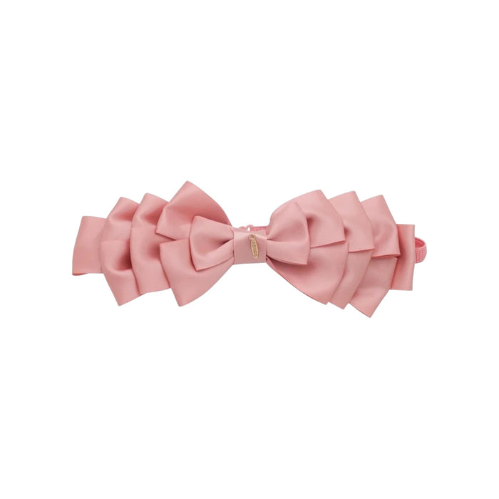 Amal Pleated Ribbon Rose Pink Satin Bow Headwrap