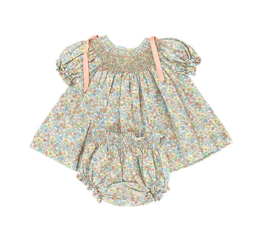 Amanza Handsmocked Green Floral Set