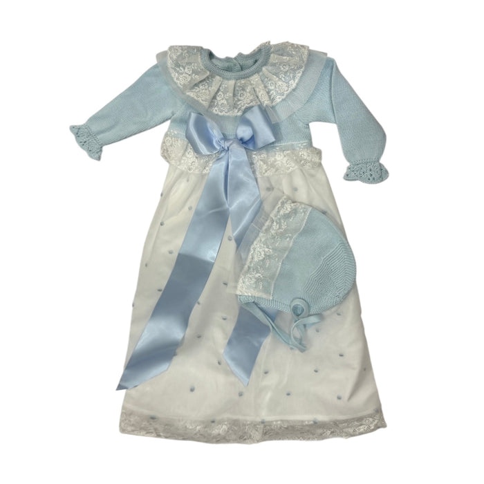 Andrea Light-Blue Half-Knitted Tulle Gown