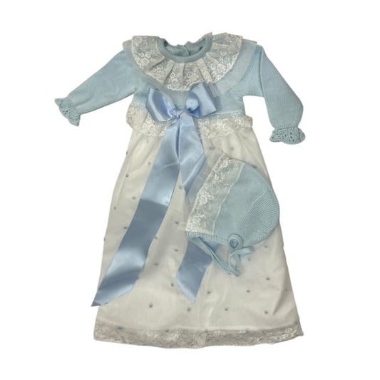 Andrea Light-Blue Half-Knitted Tulle Gown
