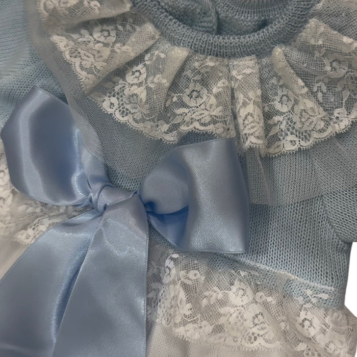 Andrea Light-Blue Half-Knitted Tulle Gown