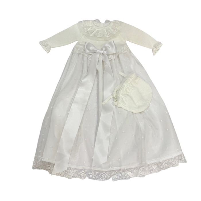 Andrea White Half-Knitted Tulle Gown