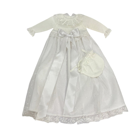 Andrea White Half-Knitted Tulle Gown