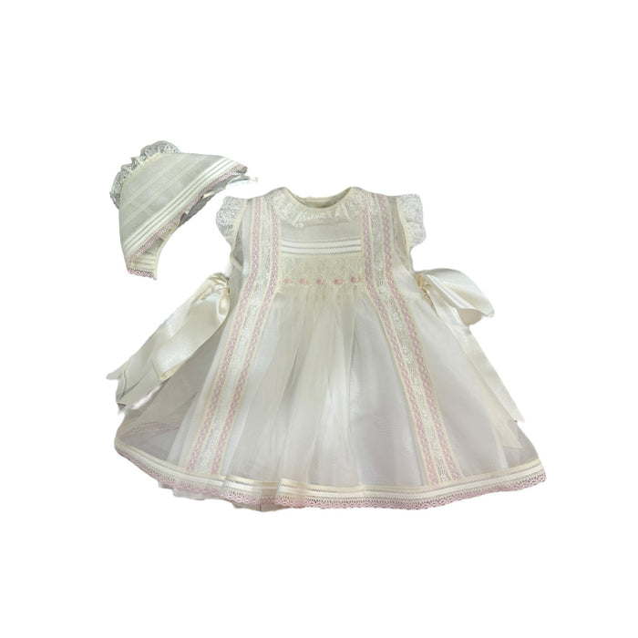 Antonia Luxe -Ivory/Pink 2-piece Handsmocked Dress